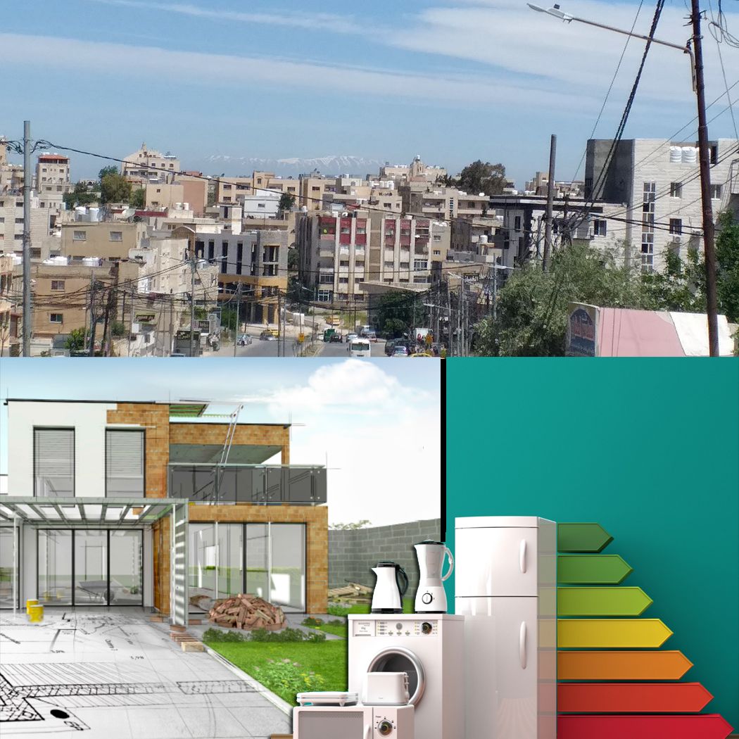 Image collage: Jordanian city, moder home and appliances