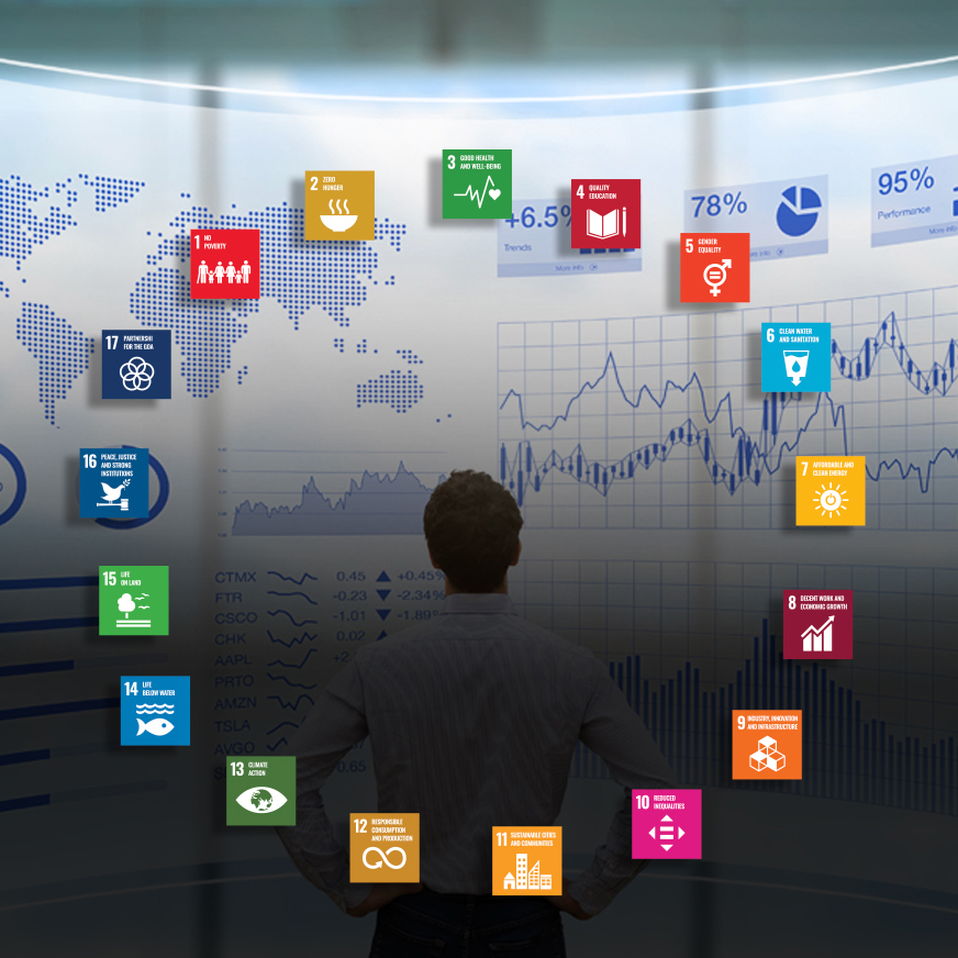 Composite image: SDG icons against charts