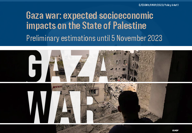 Cover of the study: Gaza War over a background of destruction of the city