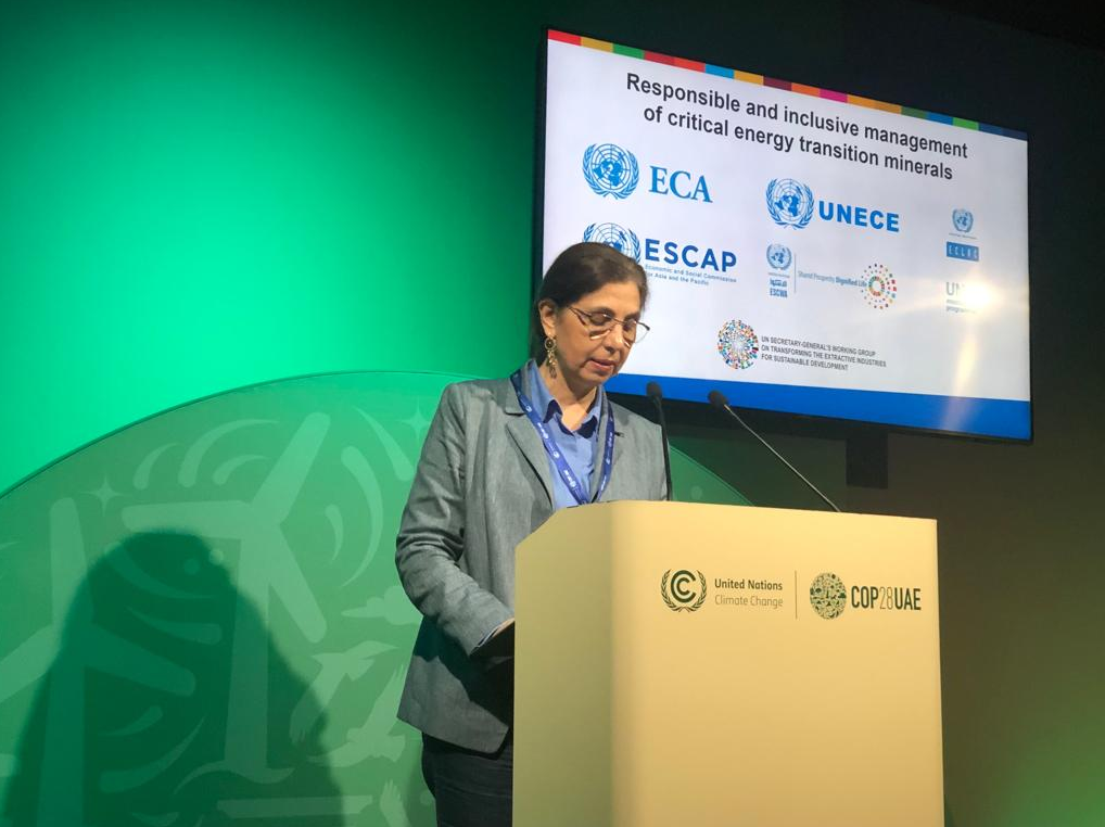 ESCWA ES giving a statement at a session dedicated to the responsible and inclusive management of critical energy transition minerals.