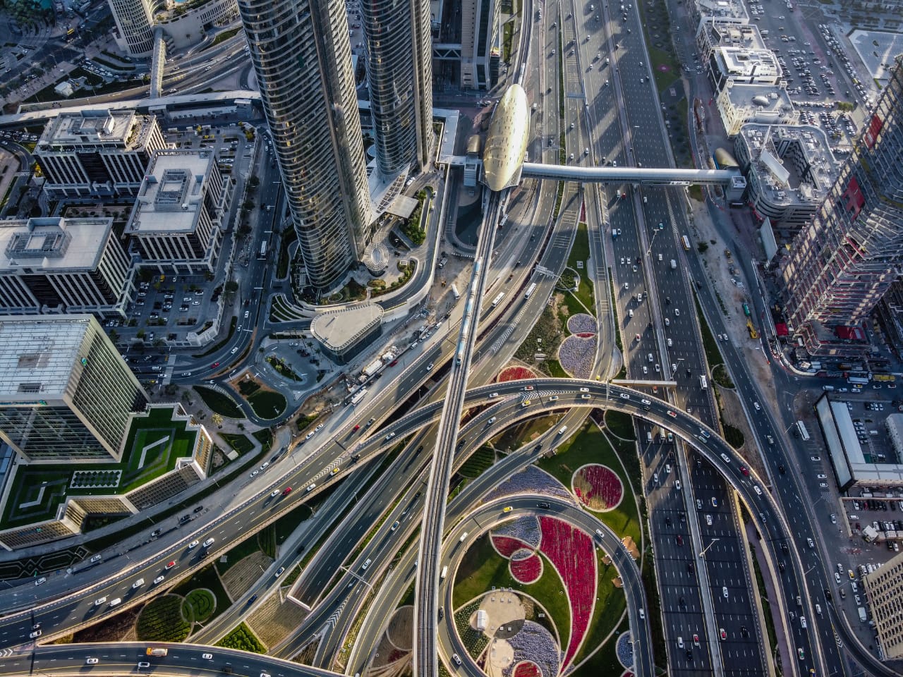 Aerial shot of Dubai highways