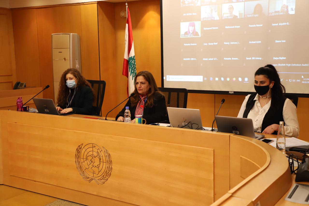 Panel of three women at ESCWA during the virtual meeting