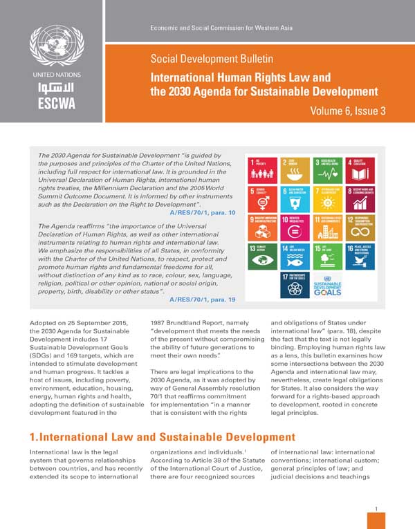 International Human Rights Law and the 2030 Agenda for Sustainable Development: Social Development Bulletin, Vol 6 No. 3 cover