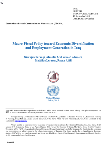 Macro-Fiscal Policy toward Economic Diversification and Employment Generation in Iraq