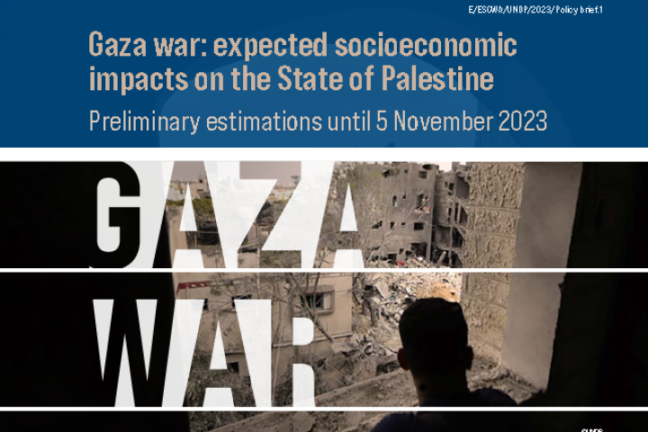 Cover of the study: Gaza War over a background of destruction of the city