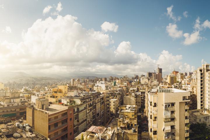 Stitched Panorama view over Beirut or any other southern european city like Palermo.