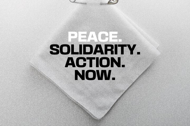 "Peace Solidarity Action Now" banner