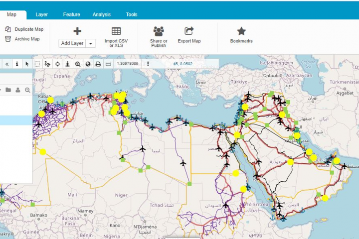 Geographic information system for transport networks and facilities in Arab States