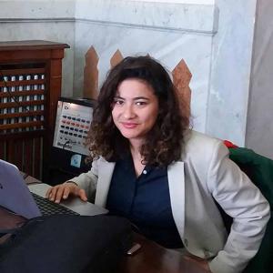 National UN Volunteer Economics Officer Sarah Fekih at work in her office at Beja’s Municipality, Tunisia. Photo: UN Volunteers